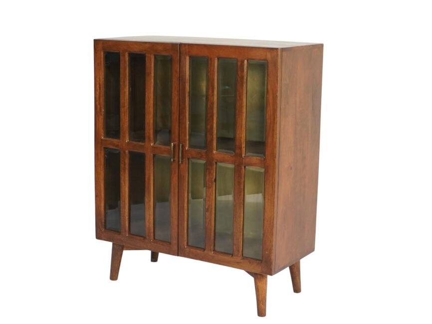 Wooden bevelled glass window design cabinet