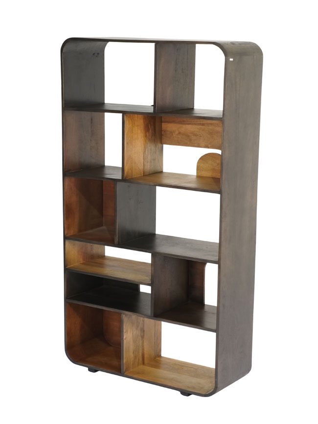 Wooden multi level shelf with two tone finish