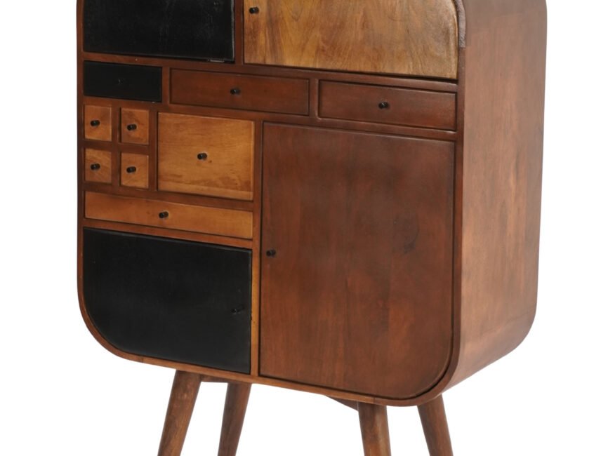 Wooden multi door and drawer cabinet on stand