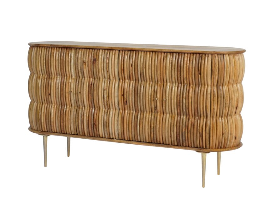 Wooden striped curve design 4 door sideboard