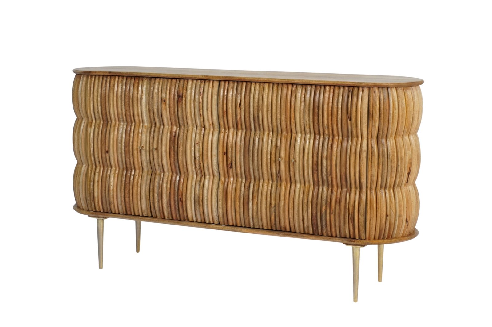 Wooden striped curve design 4 door sideboard