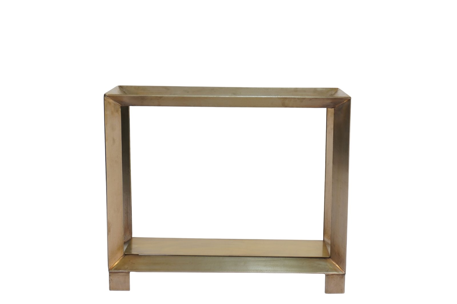 Iron forged diamond design console with amber glass top and metal shelf