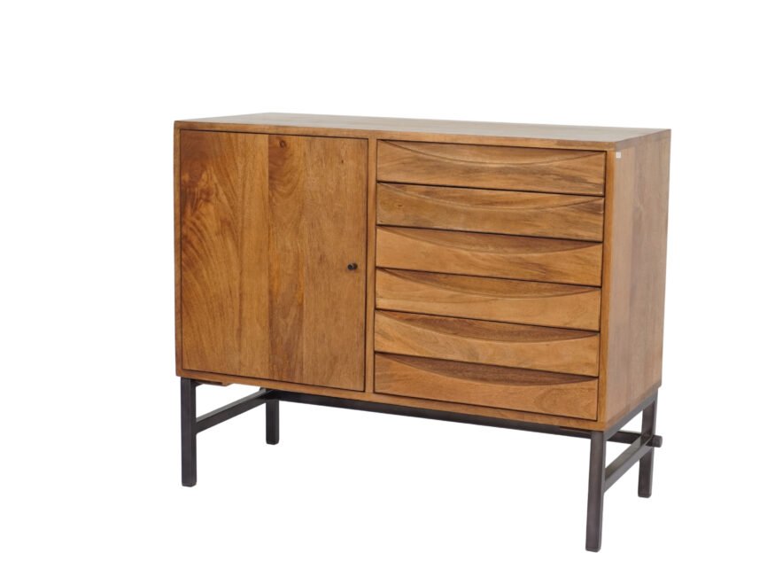 Wooden 1 door cabinet with multiple drawers