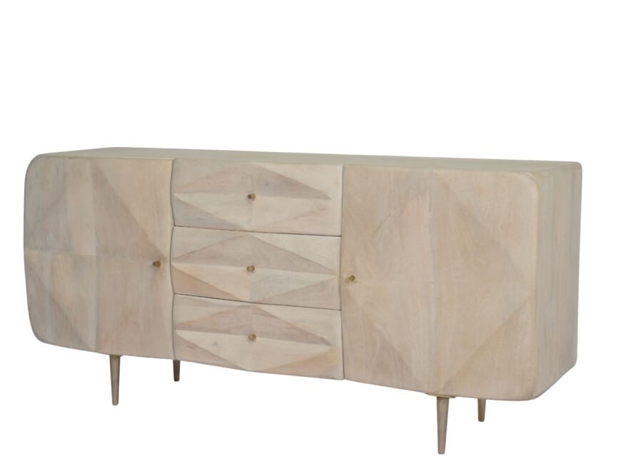Wooden carved diamond design 3 drawer 2 door sideboard