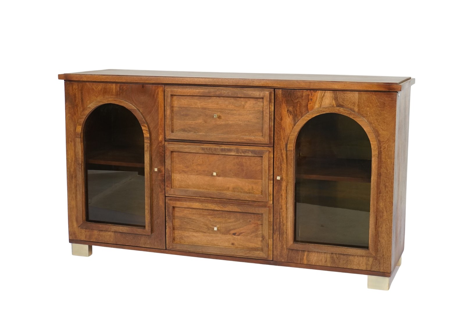 Wooden arch design glass door sideboard with 3 drawers