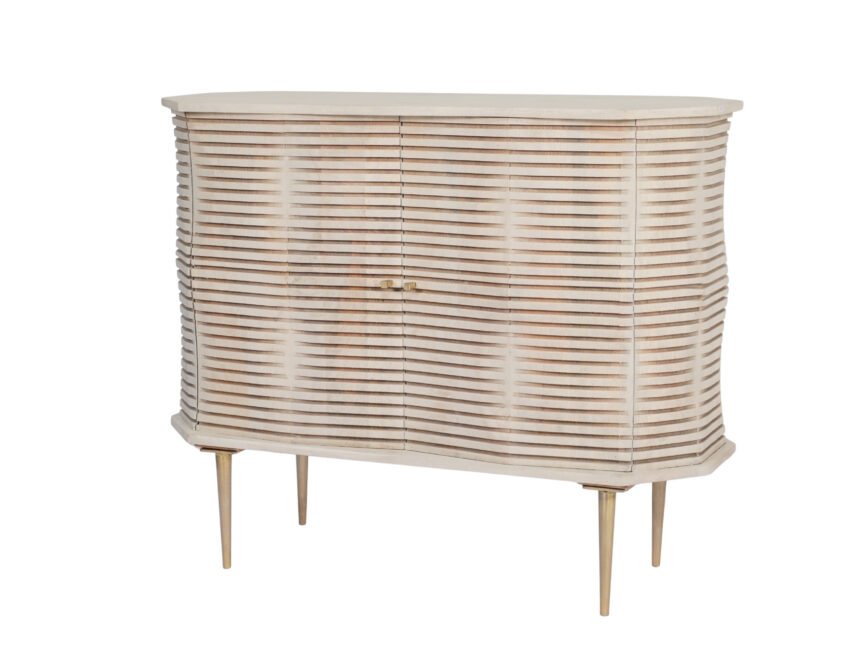 Wooden groove design cabinet on stand