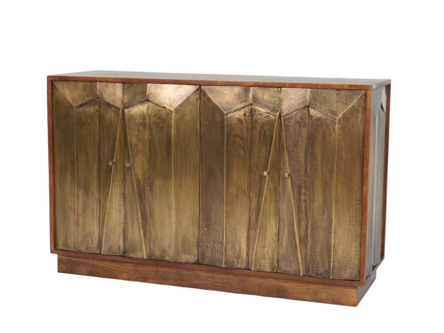 Wooden panel design 4 door sideboard with brass cladding