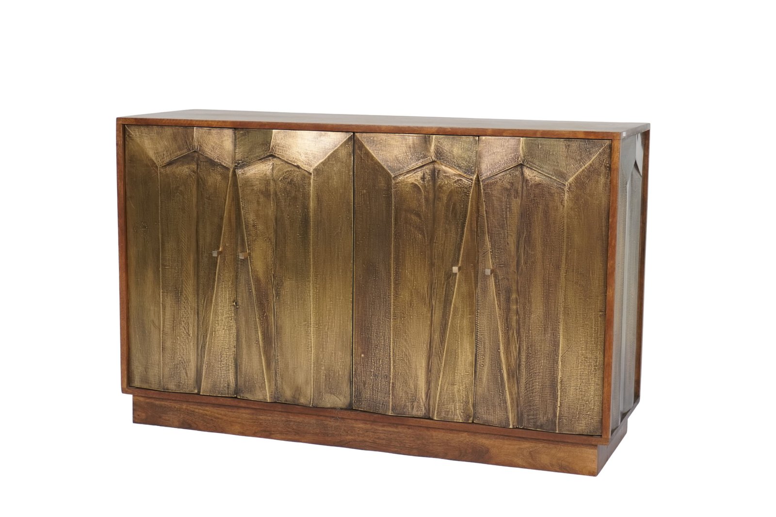 Wooden panel design 4 door sideboard with brass cladding
