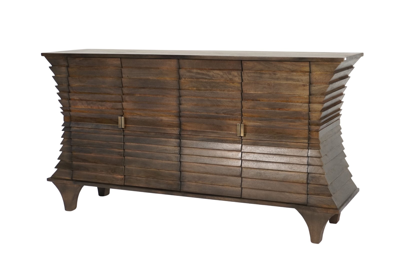 Wooden curved striped design 4 door sideboard
