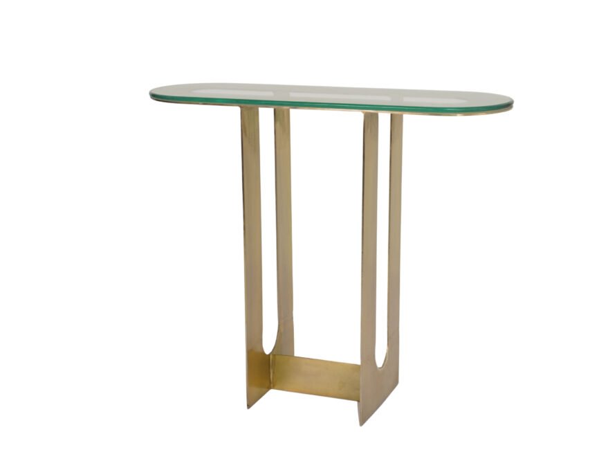 Iron capsule shape console table with glass top