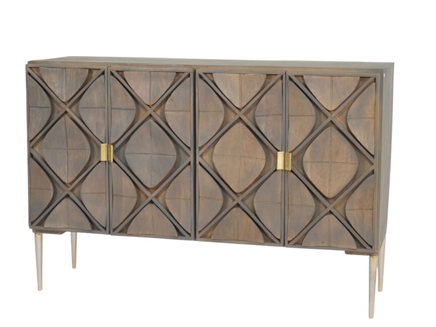 Wooden leaf carved 4 door sideboard