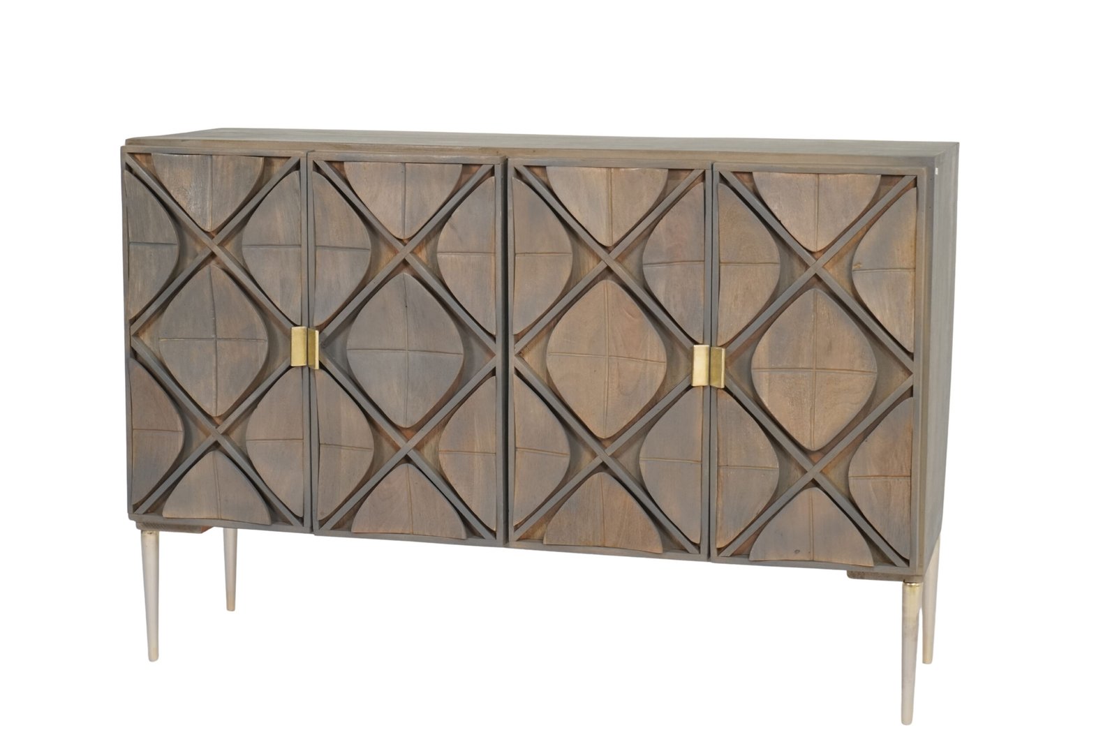 Wooden leaf carved 4 door sideboard