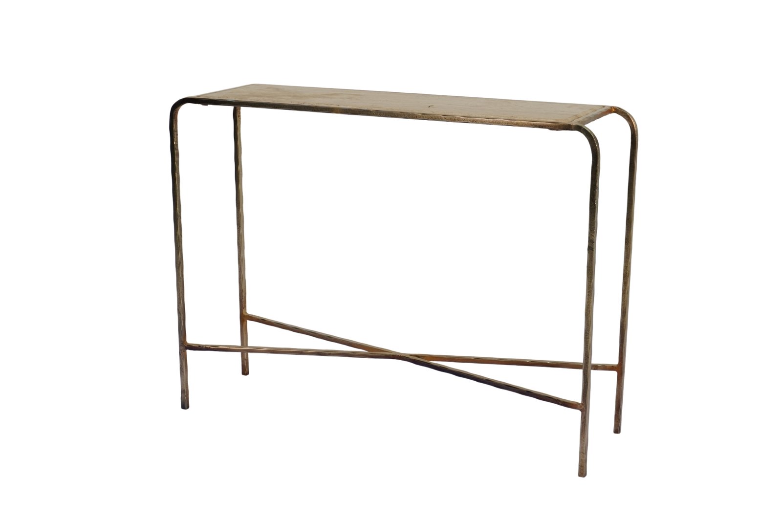 Iron hammered design console with travertine stone top