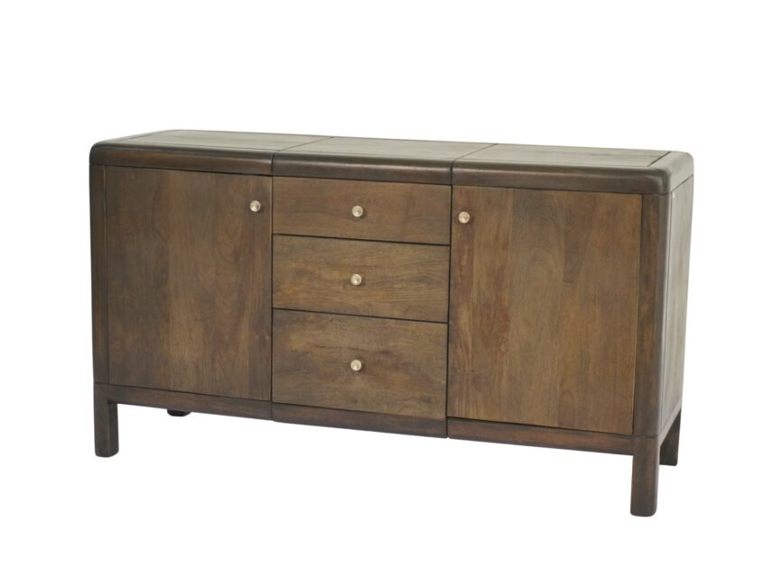 Wooden curved sideboard with 2 doors and 3 drawers