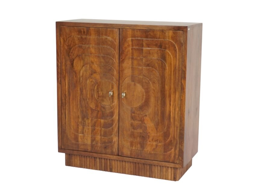 Wooden retro carved panel design 2 door bar cabinet