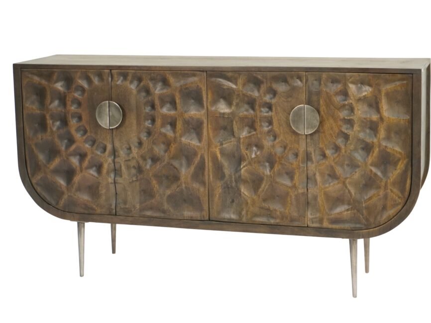 Wooden carved sunburst design 4 door sideboard