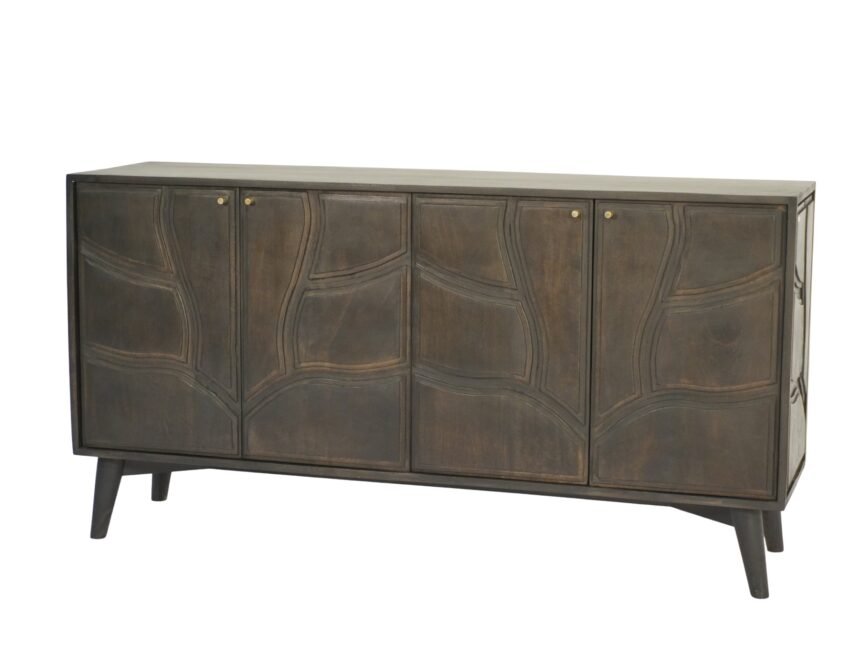Wooden abstract panel design 4 door sideboard