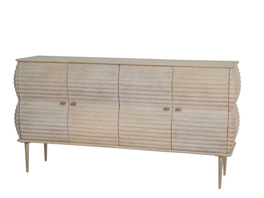 Wooden hourglass shape line carved 4 door sideboard