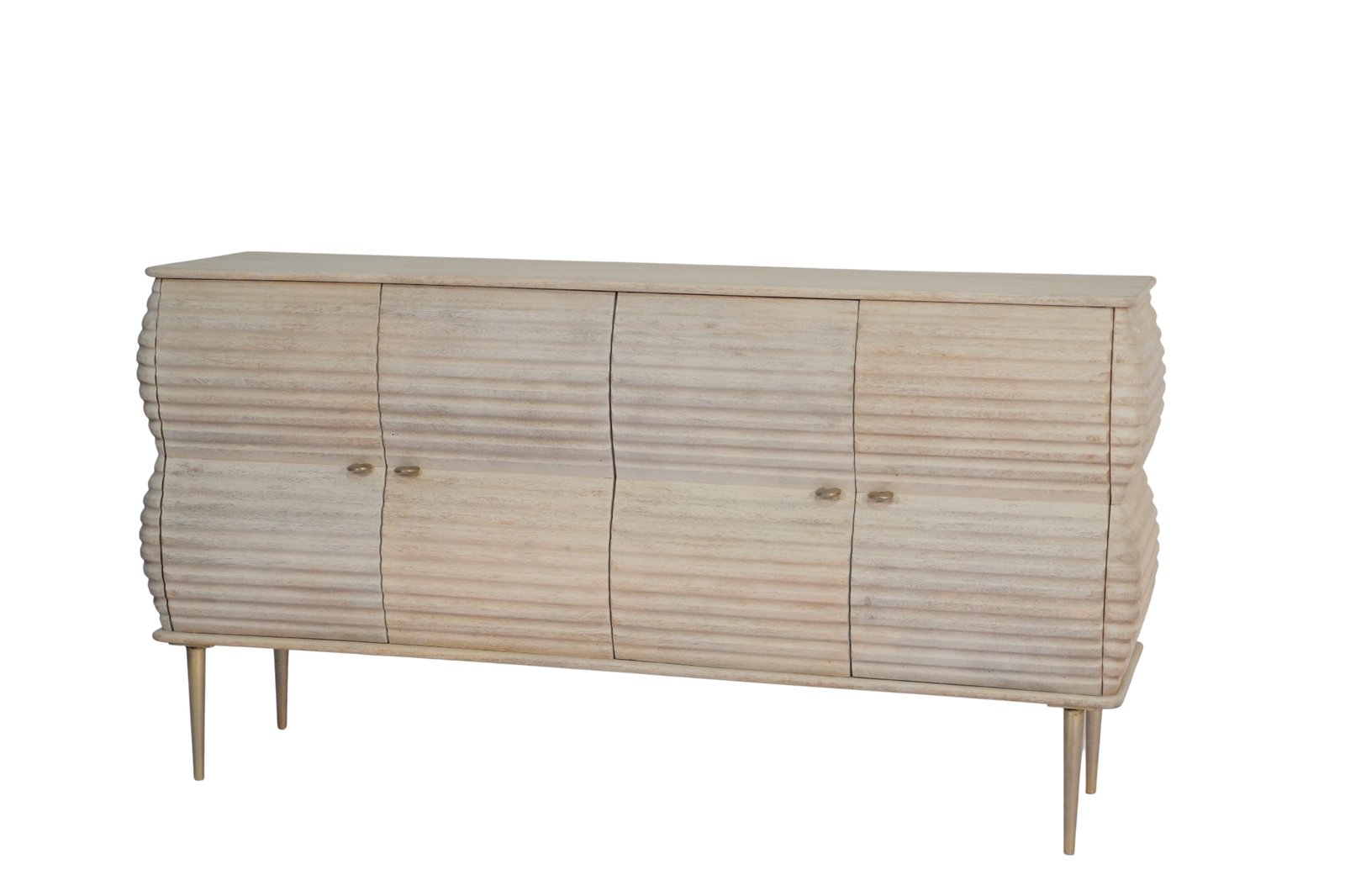 Wooden hourglass shape line carved 4 door sideboard
