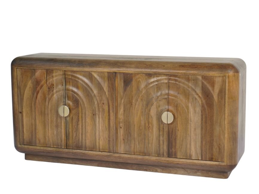 Wooden carved arch design sideboard on pedestal base