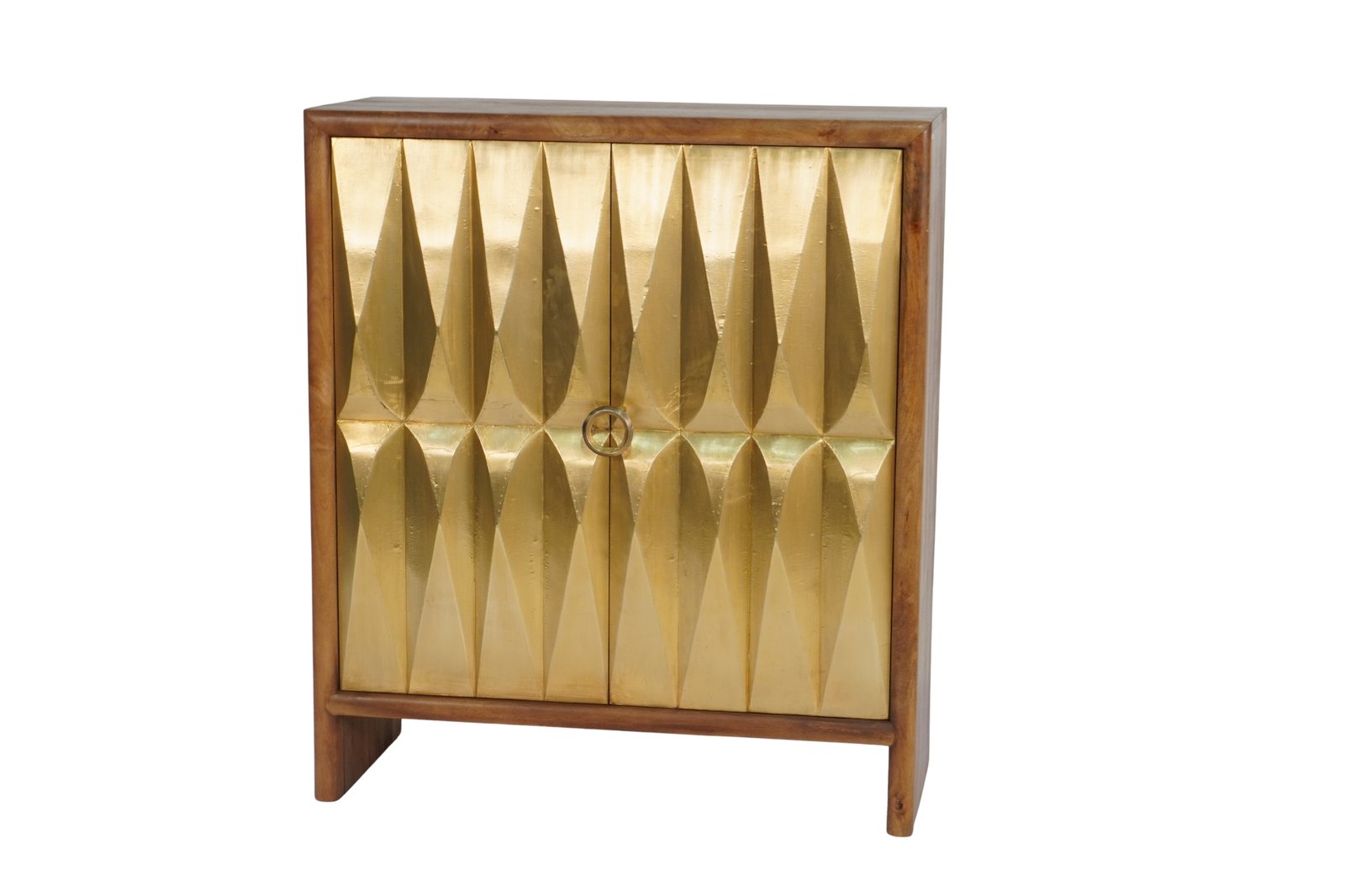Wooden carved diamond design cabinet with brass cladding