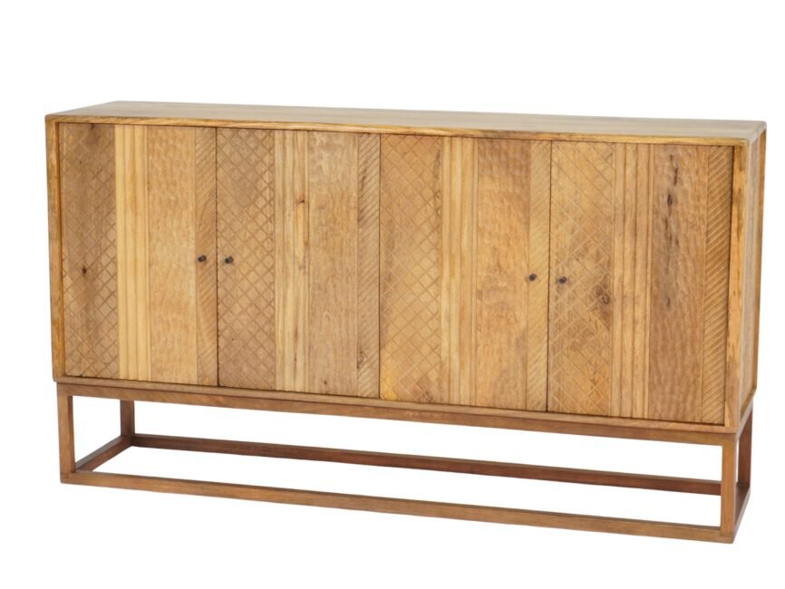 Wooden multi panel design 4 door sideboard