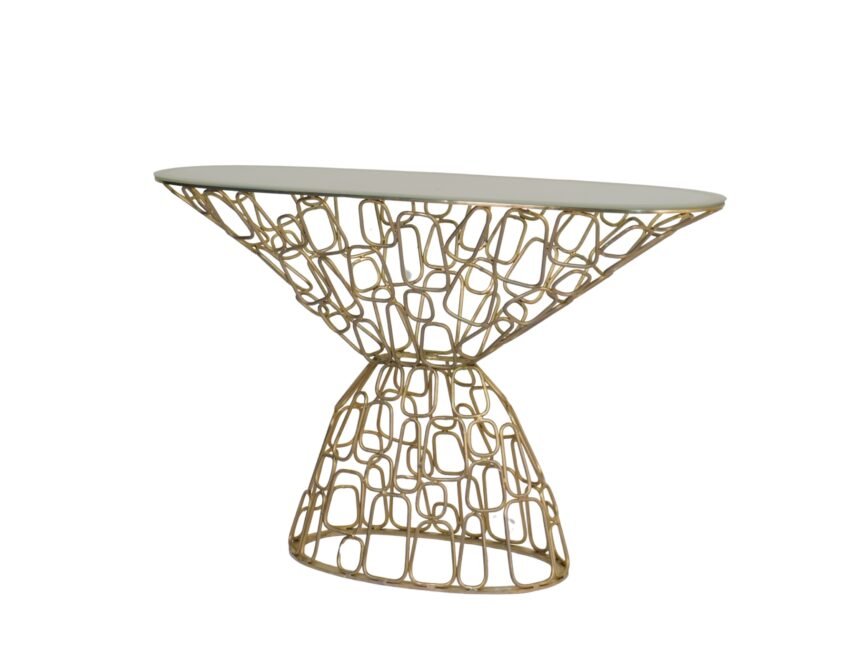 Iron forged ring design oval console with glass top