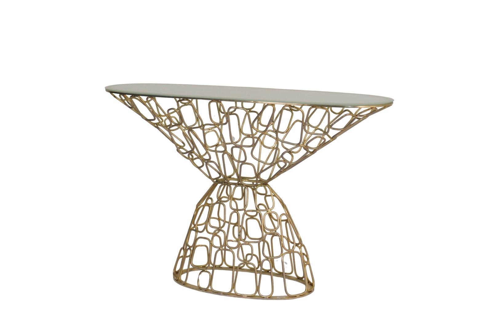 Iron forged ring design oval console with glass top