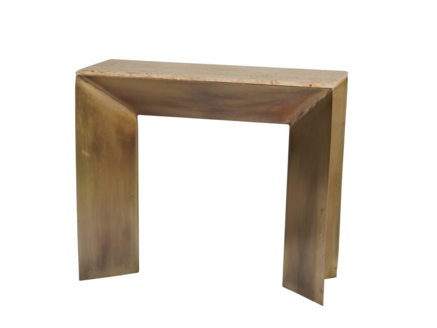Iron angular console with Italian Travertine stone top