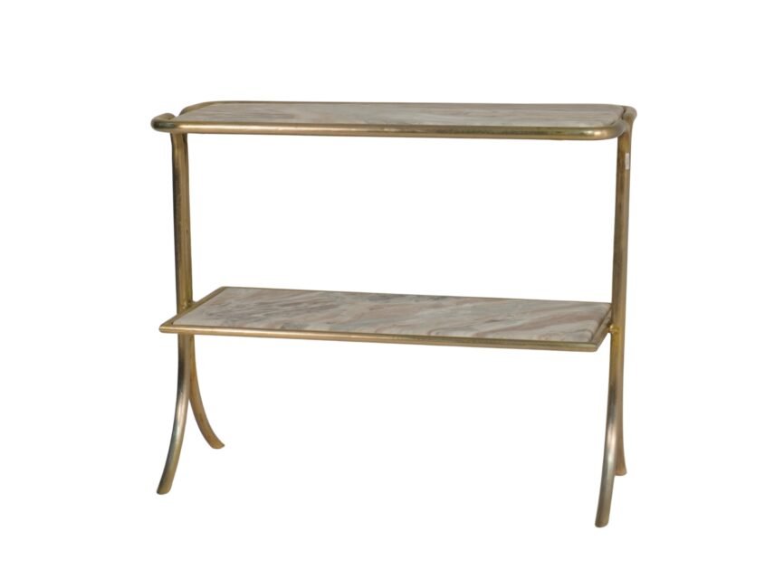 Iron forged twin marble shelf console