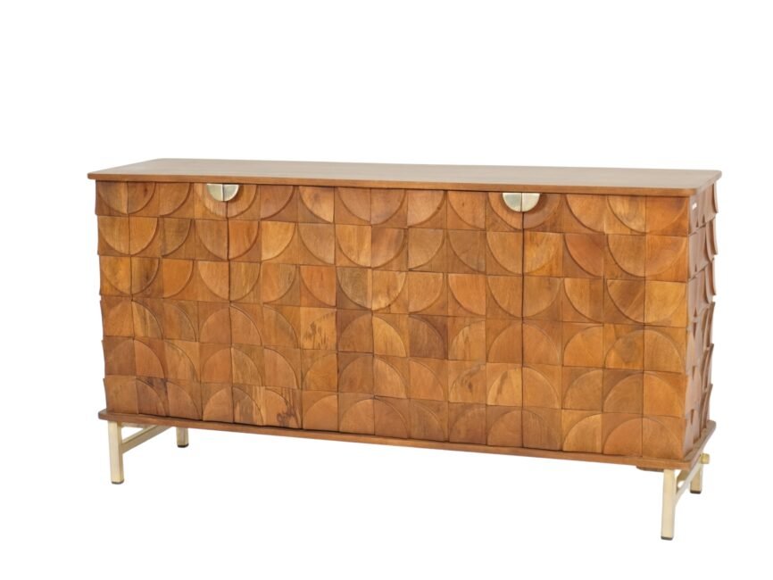 Wooden leaf carved parqutery design 4 door sideboard