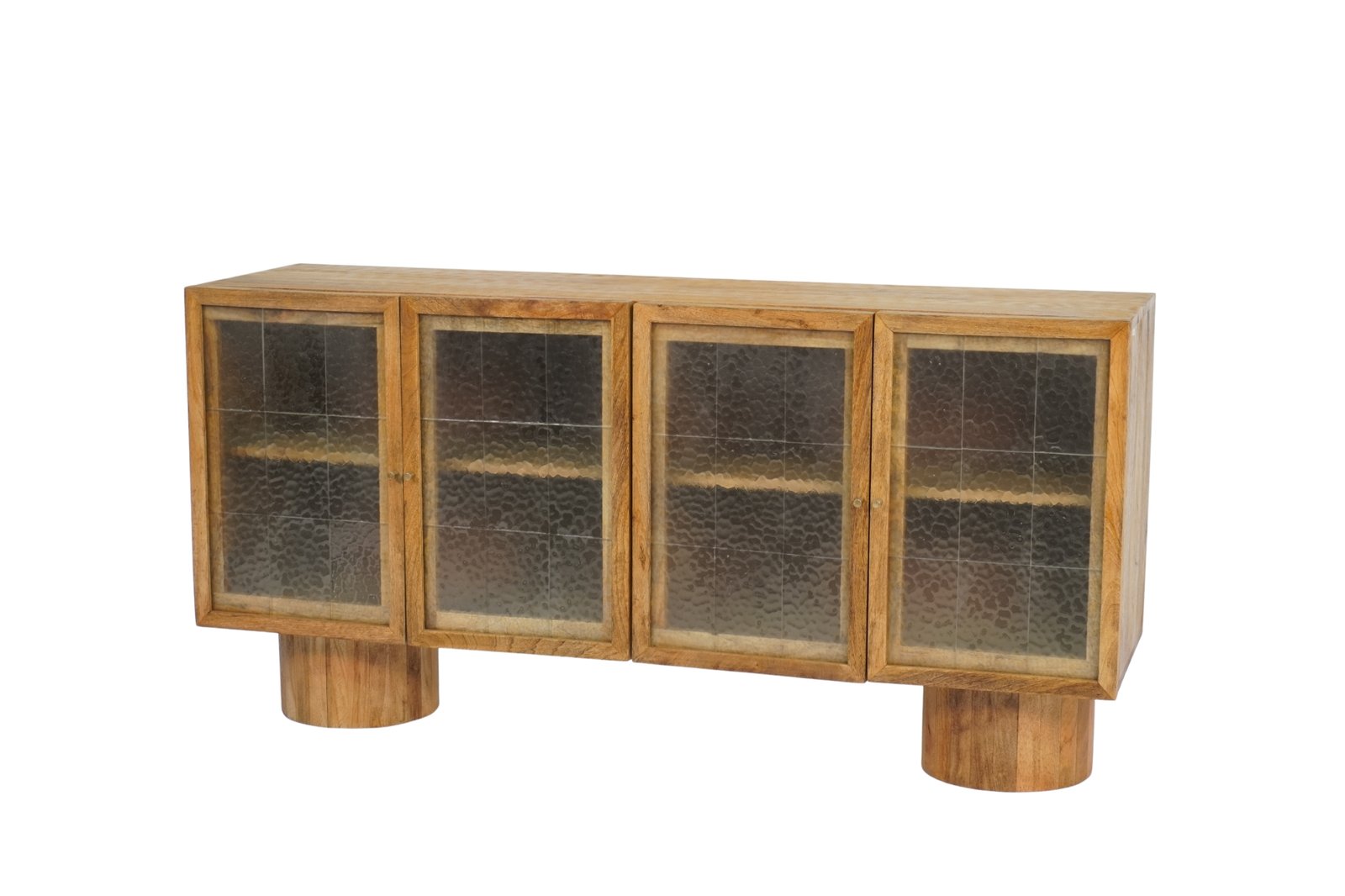 Wooden 4 door sideboard with hammered glass doors