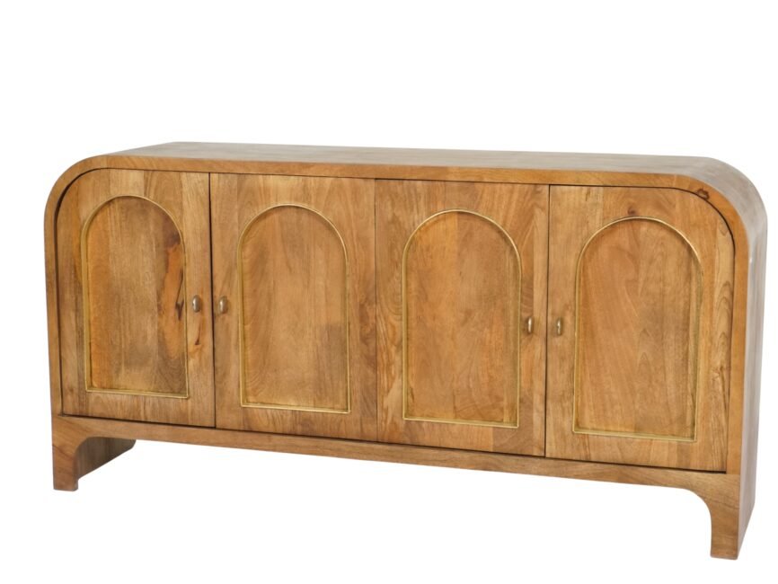 Wooden arch design 4 door sideboard with brass cladded edges