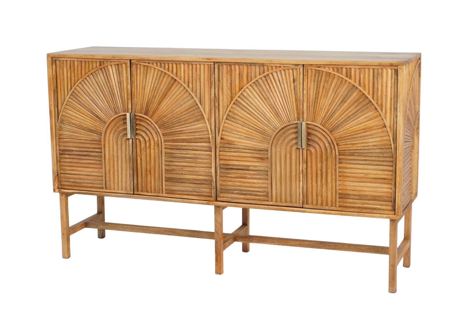 Wooden striped design 4 door sideboard on wooden base