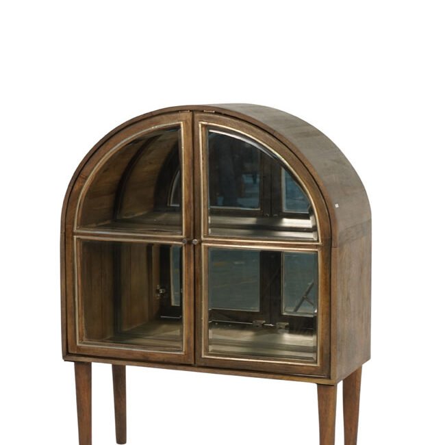 Wooden arch design cabinet with bevelled glass and mirror back