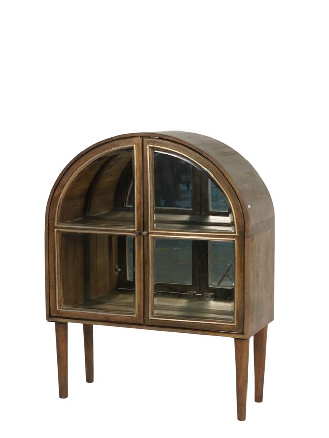 Wooden arch design cabinet with bevelled glass and mirror back