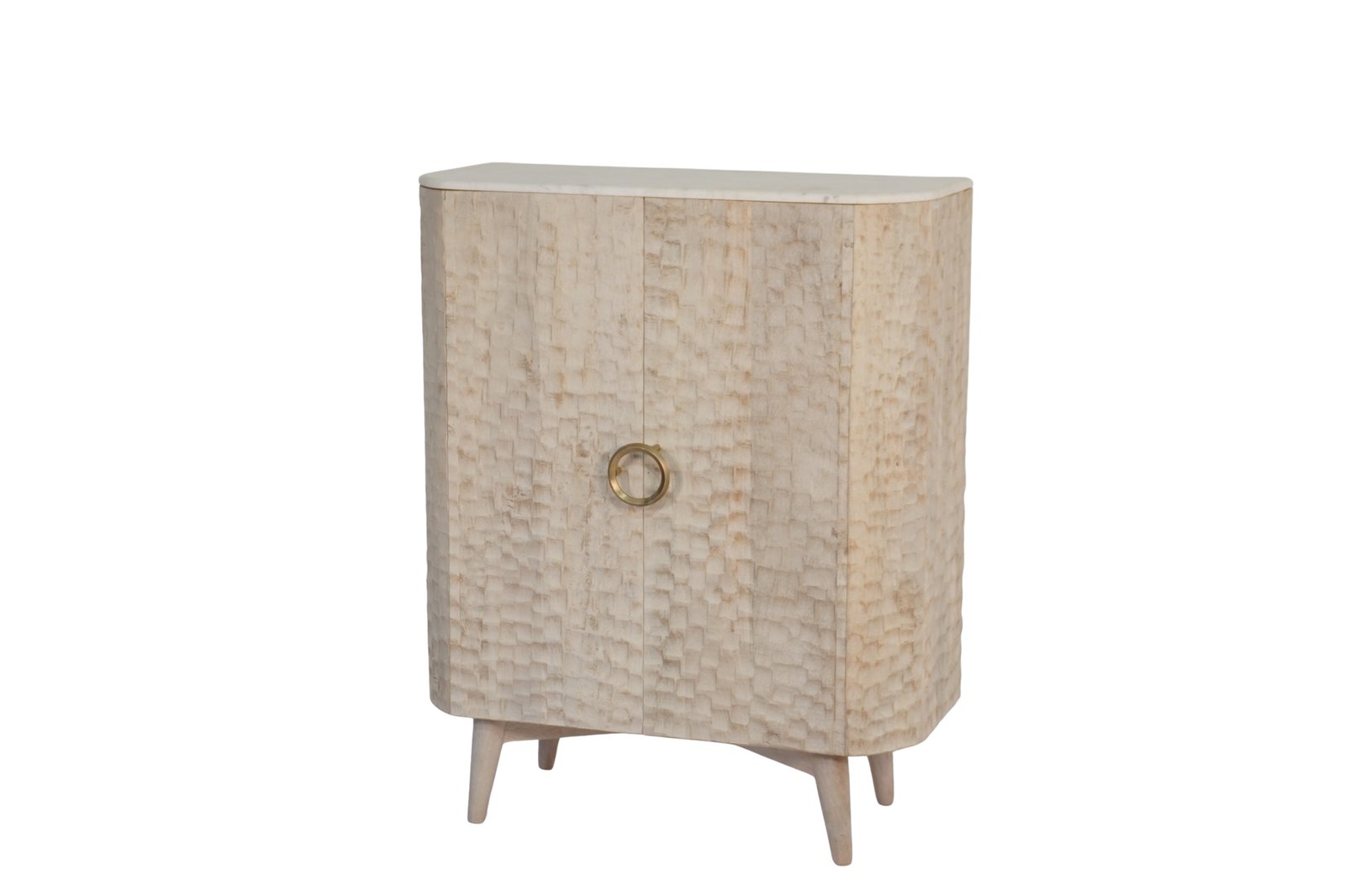 Wooden hammered design cabinet with marble top