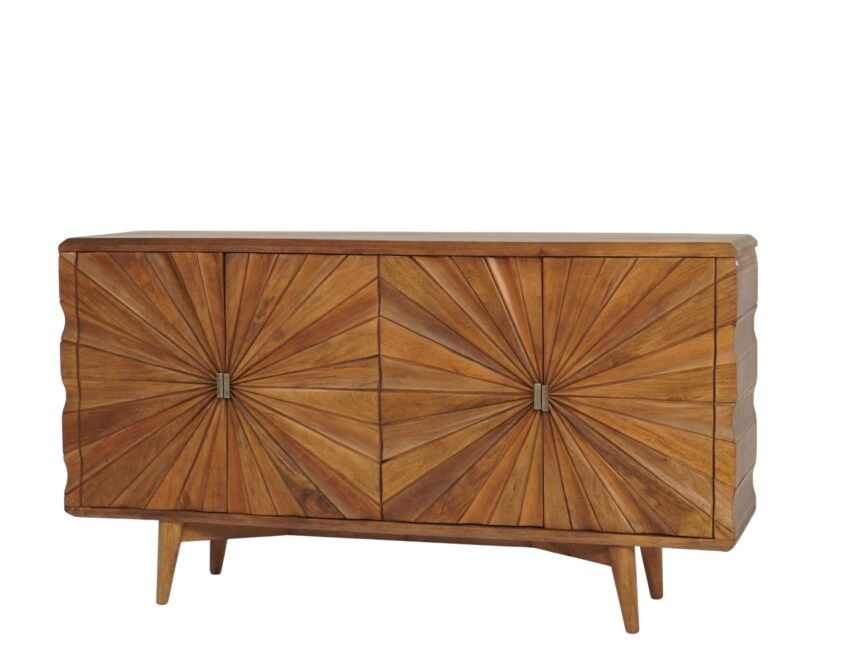 Wooden carved sunburst design 4 door sideboard