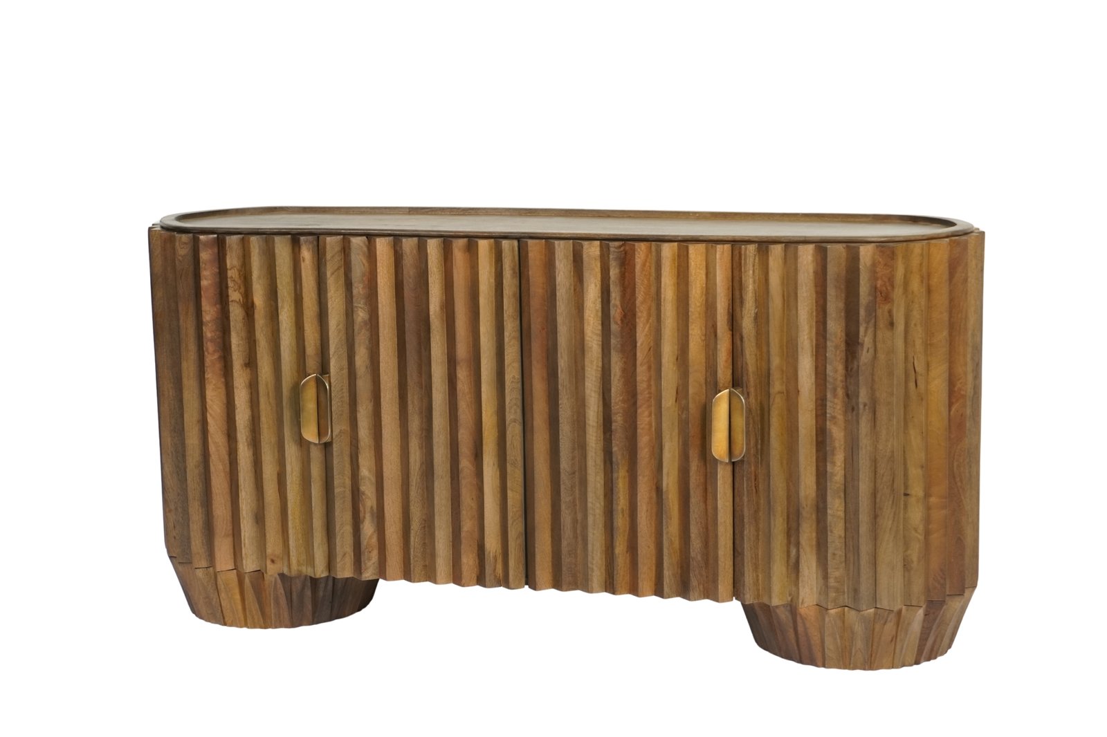Wooden capsule shape sideboard with empadore marble top