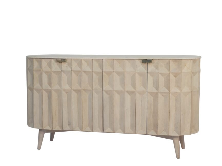 Wooden diamond panel design sideboard with marble top
