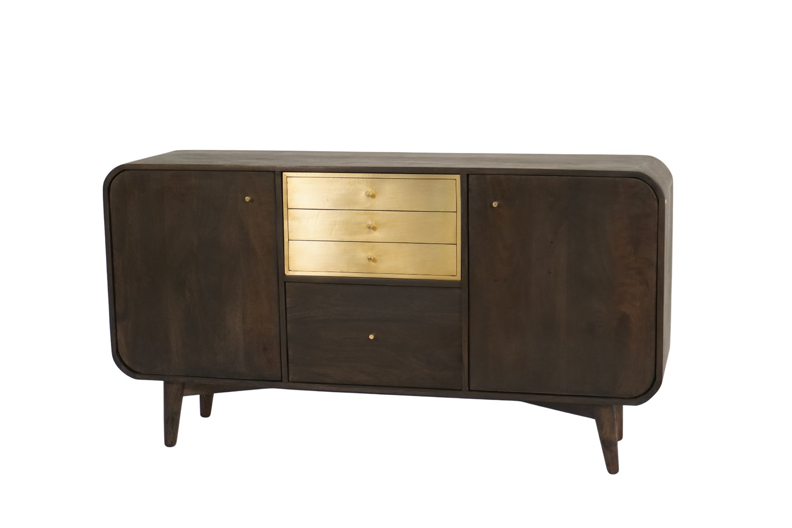 Wooden 2 door 4 drawer sideboard with brass cladding