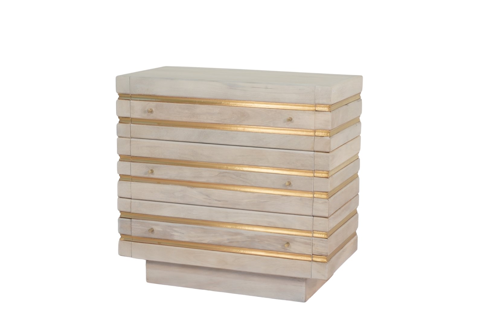 Wooden groove design 3 drawer cabinet with brass cladding