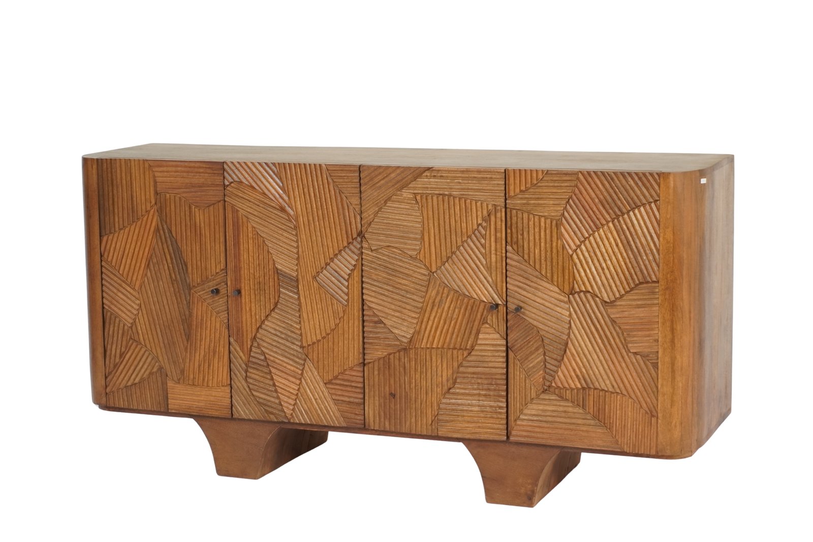 Wooden line carved parqutery design 4 door sideboard with marble top