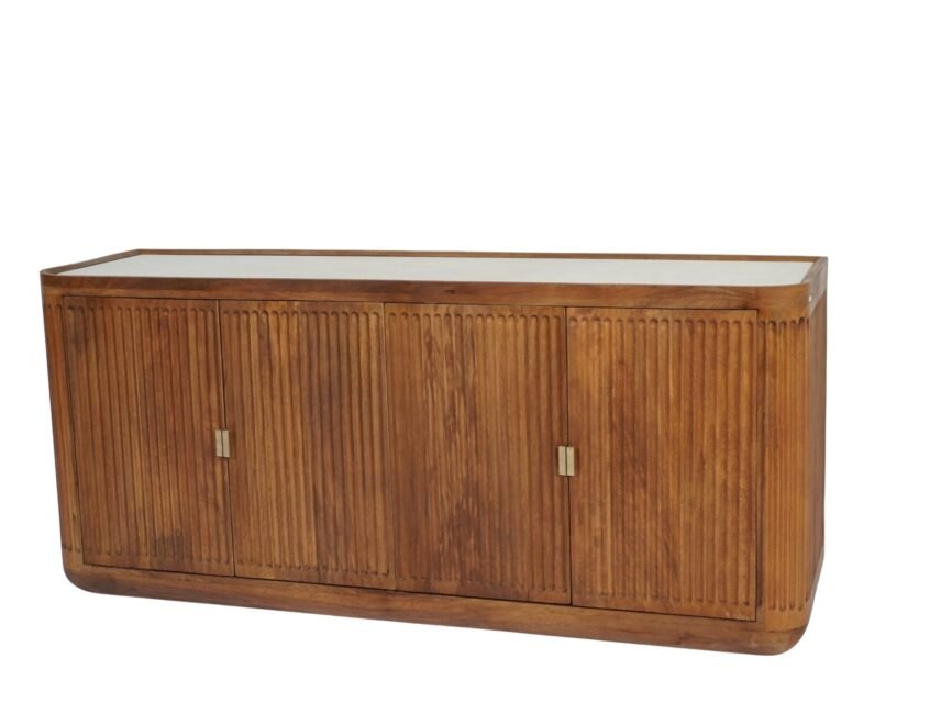 Wooden curved line carved sideboard with marble top