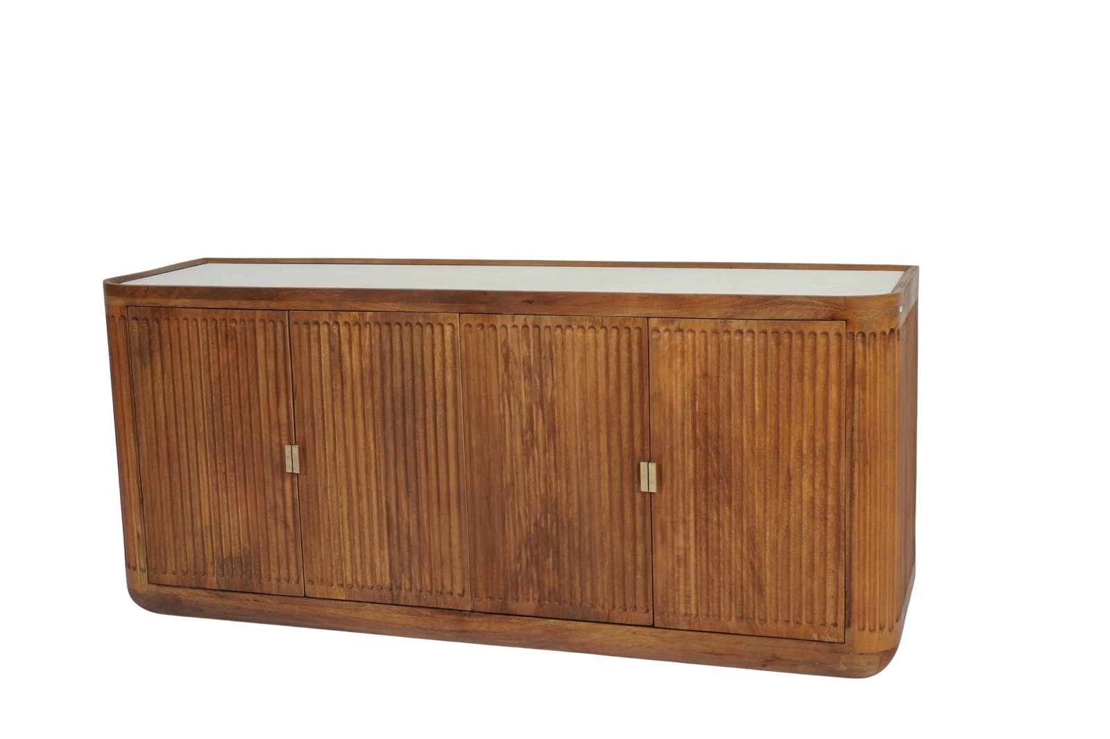 Wooden curved line carved sideboard with marble top