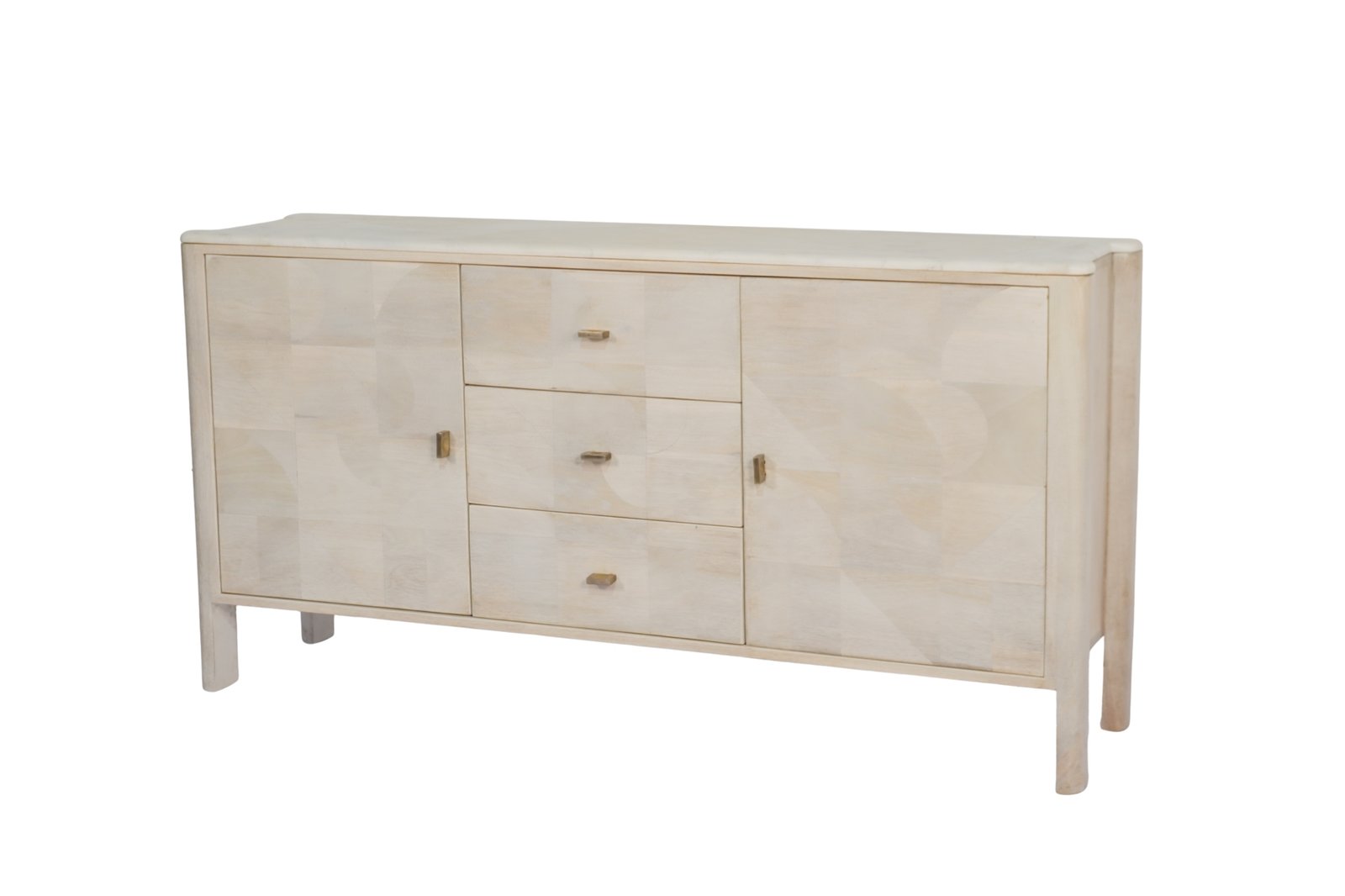 Wooden parqutery design 2 door 3 drawer sideboard with marble top