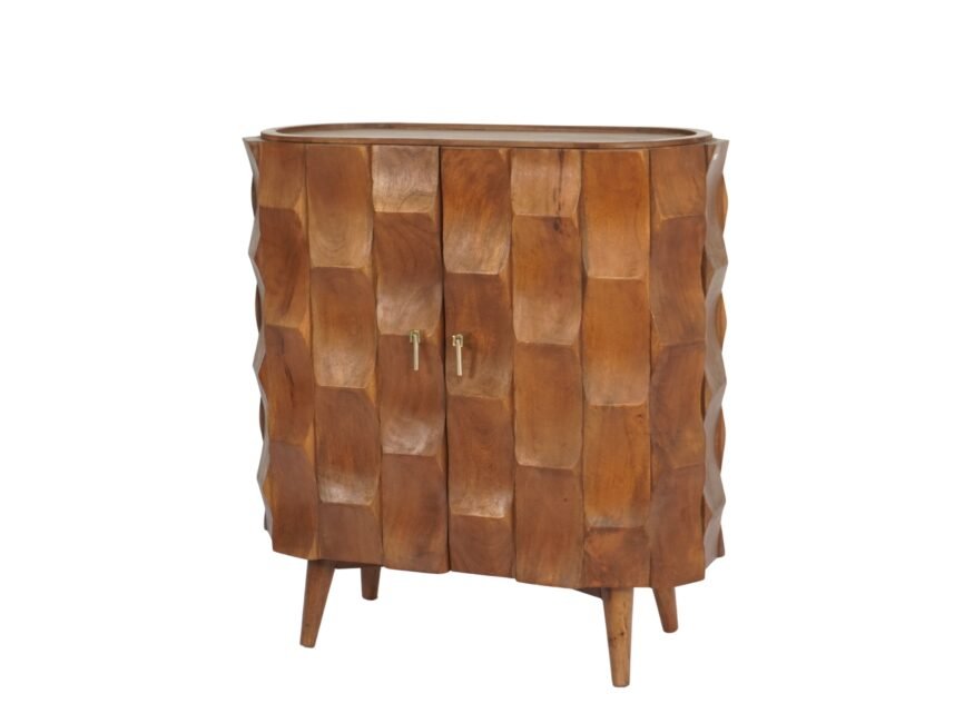 Wooden wave striped design 2 door cabinet