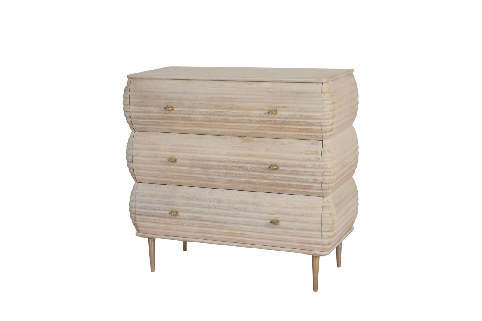 Wooden grooved curved design 3 drawer cabinet