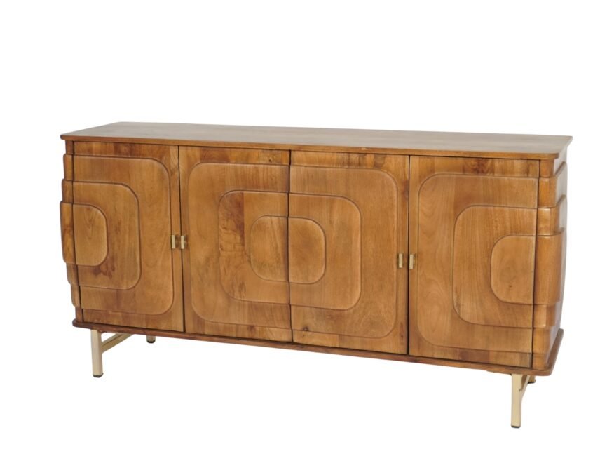 Wooden retro panel design 4 door sideboard