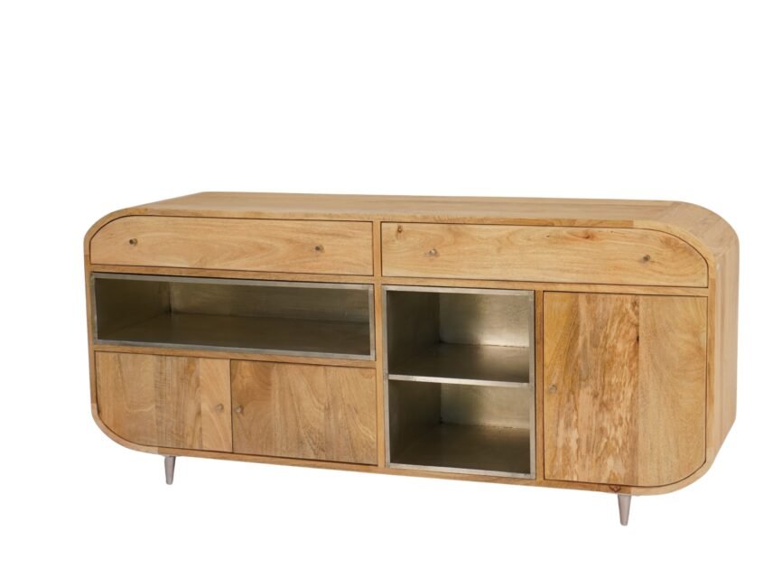 Wooden 2 drawer and door sideboard with cladded shelves